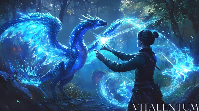 AI ART Sorceress and Dragon Magic in Forest