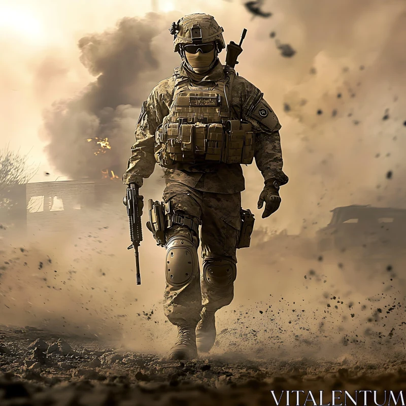 AI ART Armed Soldier in Battlefield Ambience