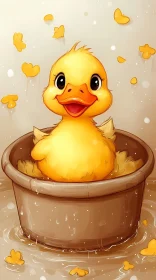 Happy Yellow Duckling in Water