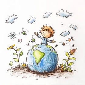 Whimsical Earth Day Child Artwork