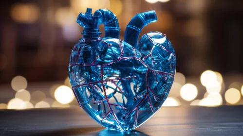 Blue Heart Sculpture on Table - Intricate Design Inspired by Fractalpunk