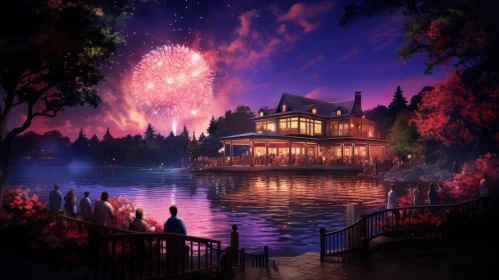 Captivating Fireworks Display over a Serene Lake | Concept Art