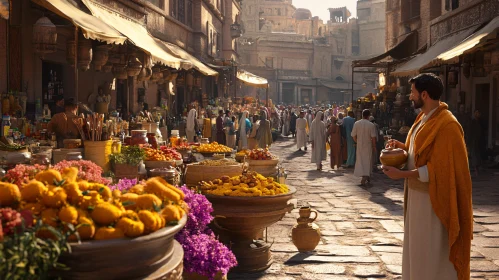 Busy Marketplace in Ancient City