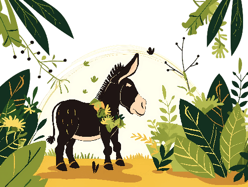 Charming Cartoon Donkey with Flower Garland in Lush Field POD Design