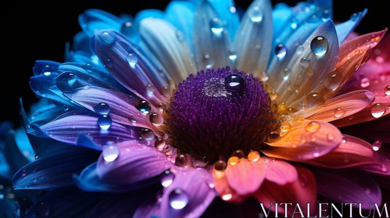 Colorful Flower in Dew: A Display of Rainbowcore Artistry AI Image