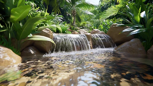 Serene Tropical Stream and Foliage