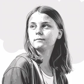 Thoughtful Greta Thunberg Monochrome Art