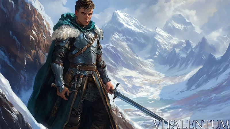 AI ART Fantasy Warrior with Sword in Winter