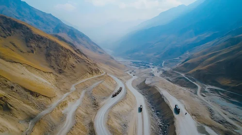 Trucks on a Mountainous Road