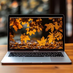 Laptop with Nature-Inspired Autumn Leaves Wallpaper