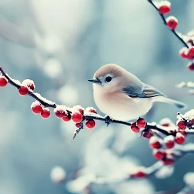 Snowy Bird with Red Berries