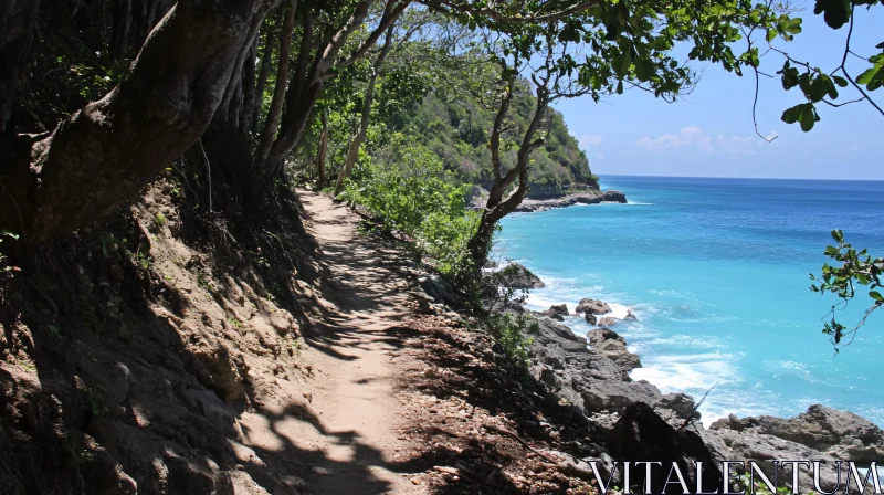 Cliffside Trail by a Stunning Turquoise Sea AI Image