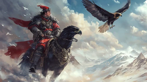 Fantasy Eagle Rider Mountain Scene