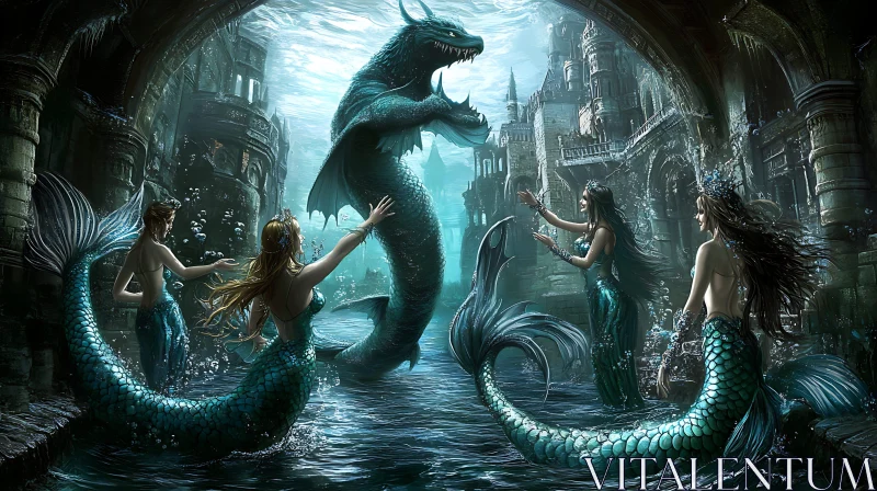 AI ART Underwater Fantasy with Mermaids and Monster