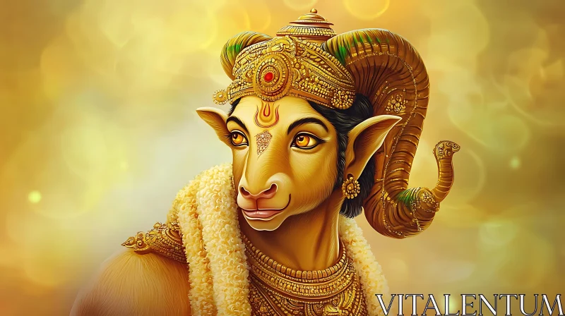 Ram-Headed God in Golden Attire AI Image