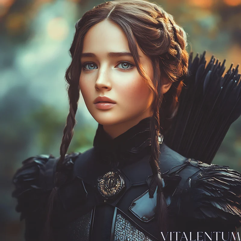 Braided Hair Archer in Dark Attire AI Image