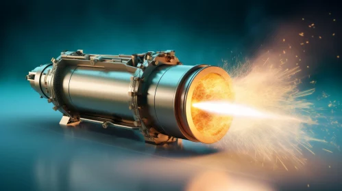 Motor Burns Smoke from Rocket on Blue Background - Detailed Hyperrealism