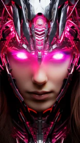 Mystical Lady with Glowing Pink Eyes and Armor