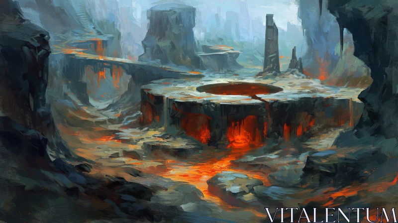 Volcanic Landscape Concept Art: Captivating Crater and Lava Flow AI Image