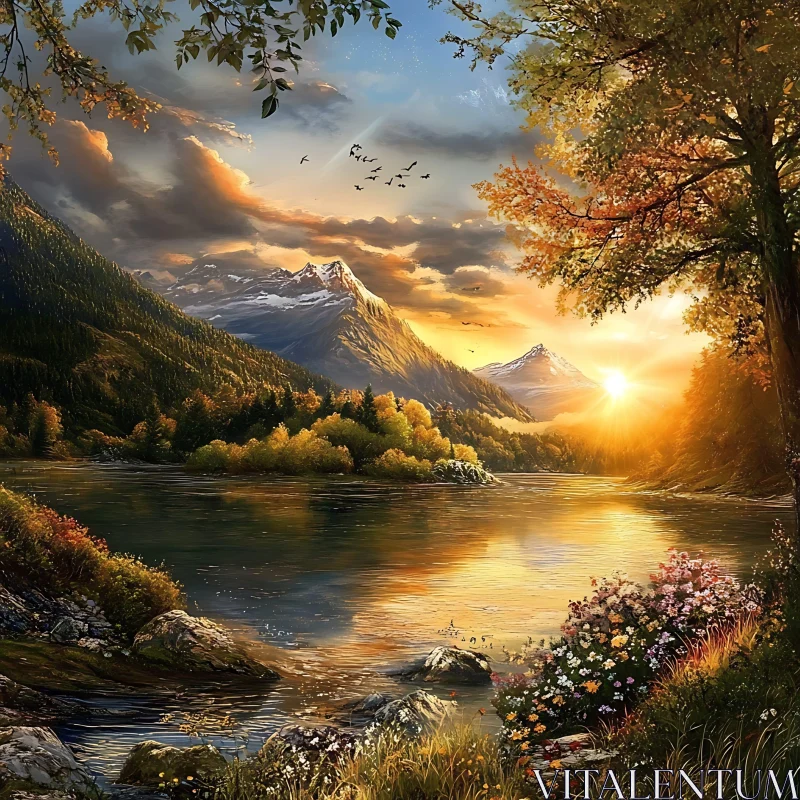 Peaceful Sunset in Nature's Wonderland AI Image