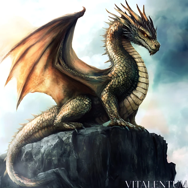 Fantasy Dragon Art on Stone Ledge