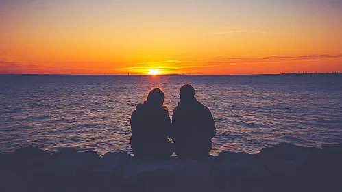Couple Watching Sunset at Sea