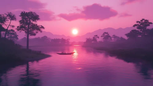 Tranquil Pink River Sunset Scene