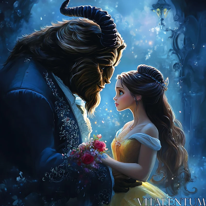 Belle and Beast: A Moment of Connection AI Image