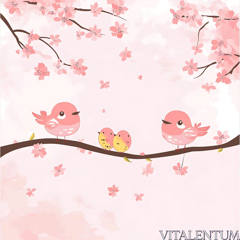 Pink Birds in Cherry Blossom Dream AI Image