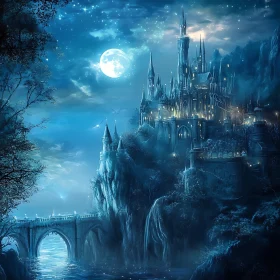Fantasy Castle Under Moonlight