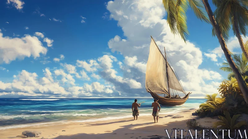 Coastal Scene with Boat and People