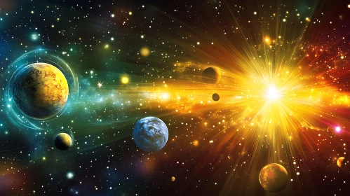 Cosmic Space Scene with Planets