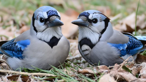 Portrait of Two Blue Jays