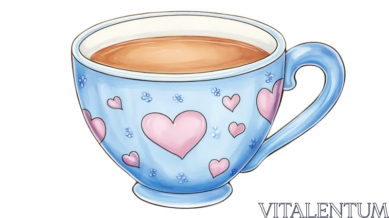 Blue Teacup with Pink Hearts