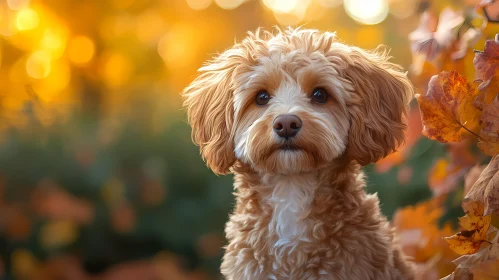 Cute Puppy Surrounded by Fall Leaves
