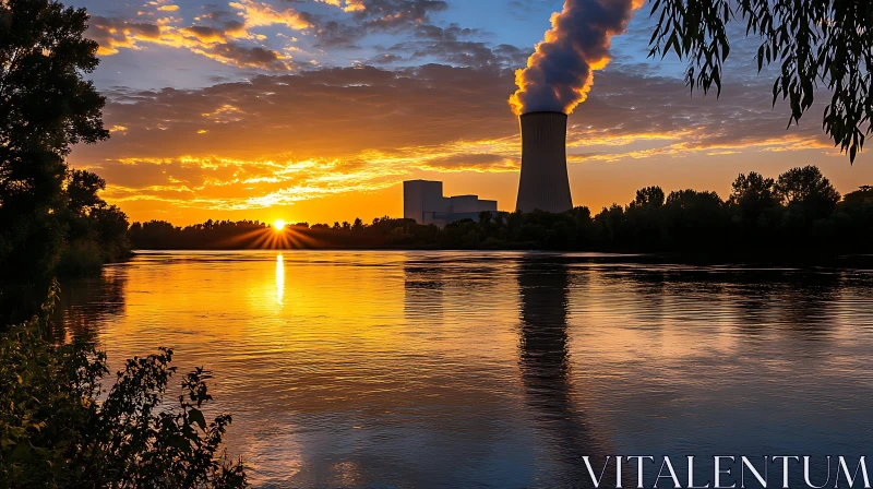 Industrial Sunset River Reflection