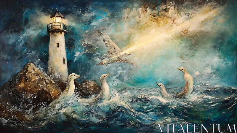 Coastal Beacon with Gulls at Play