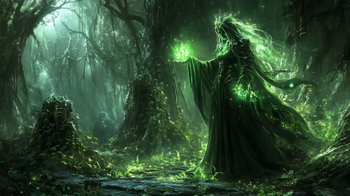 Mystical Forest Guardian with Emerald Light