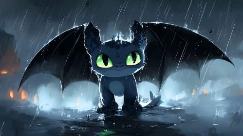 Whimsical Dragon in Rainy Ambiance