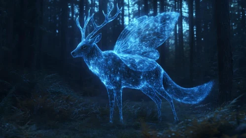 Blue Glowing Deer with Fairy Wings