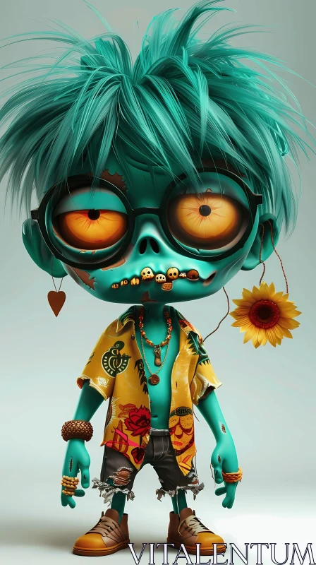 3D Rendered Cartoon Zombie with Glasses
