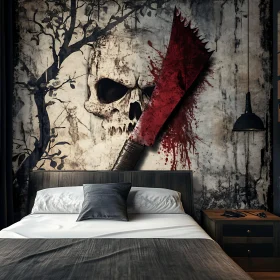 Morbid Skull with Cleaver Wall Decor