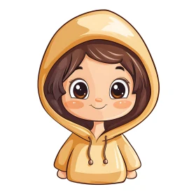 Charming Girl Cartoon with Hoodie