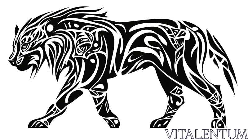Stylized Feline Tribal Design AI Image