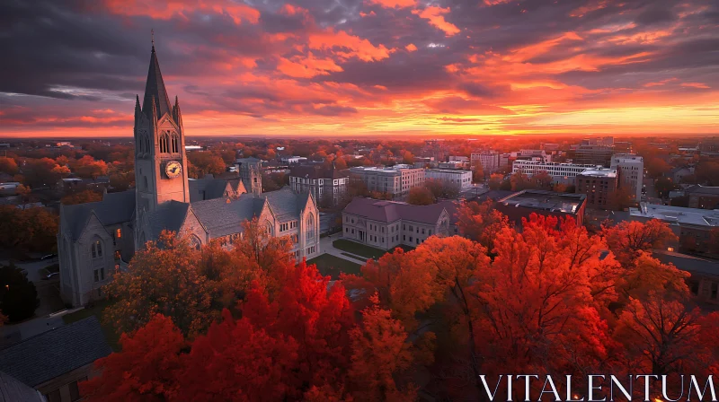 Sunset Over the City With Church