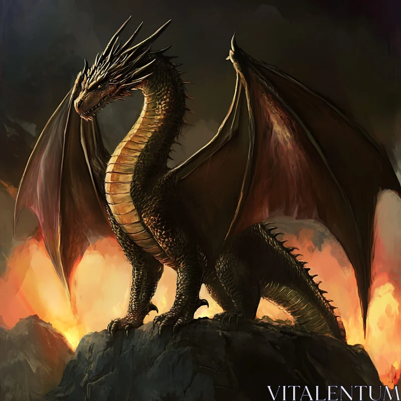 Dragon Perched on Fiery Mountain
