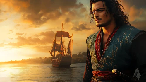 Golden Horizon: Pirate and His Ship