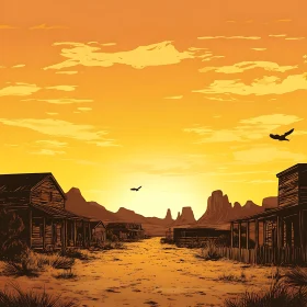 Vintage Western Town at Dusk