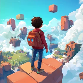 Whimsical Floating Blocks Landscape Art