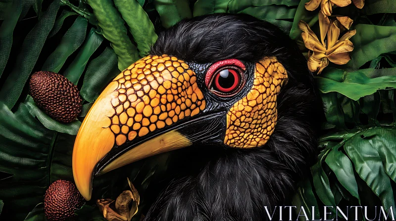 Black Hornbill Close-Up in Tropical Setting